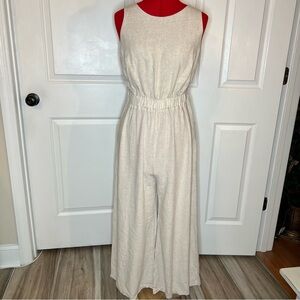 NWT Hem & Thread Linen Blend Open Back Criss Cross Jumpsuit Wide Leg Womens L